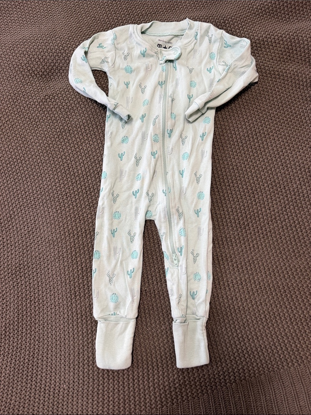 Monica+Andy Light Green Cactus Print One-Piece Zipper Pajamas 9-12 Months